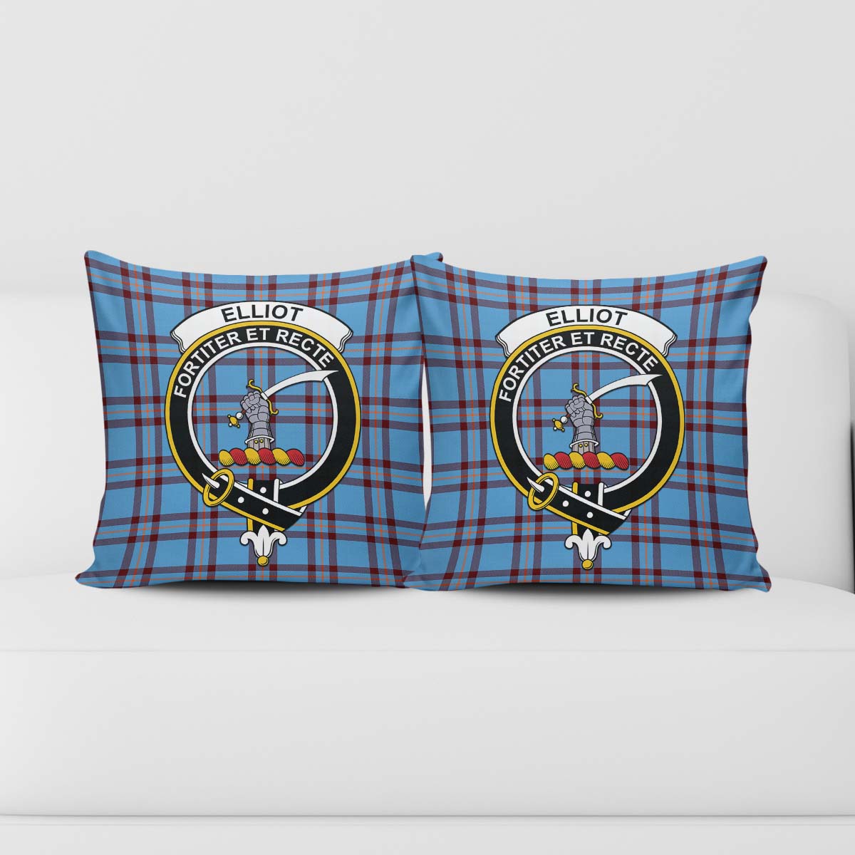 Elliot Ancient Tartan Pillow Cover with Family Crest - Tartanvibesclothing