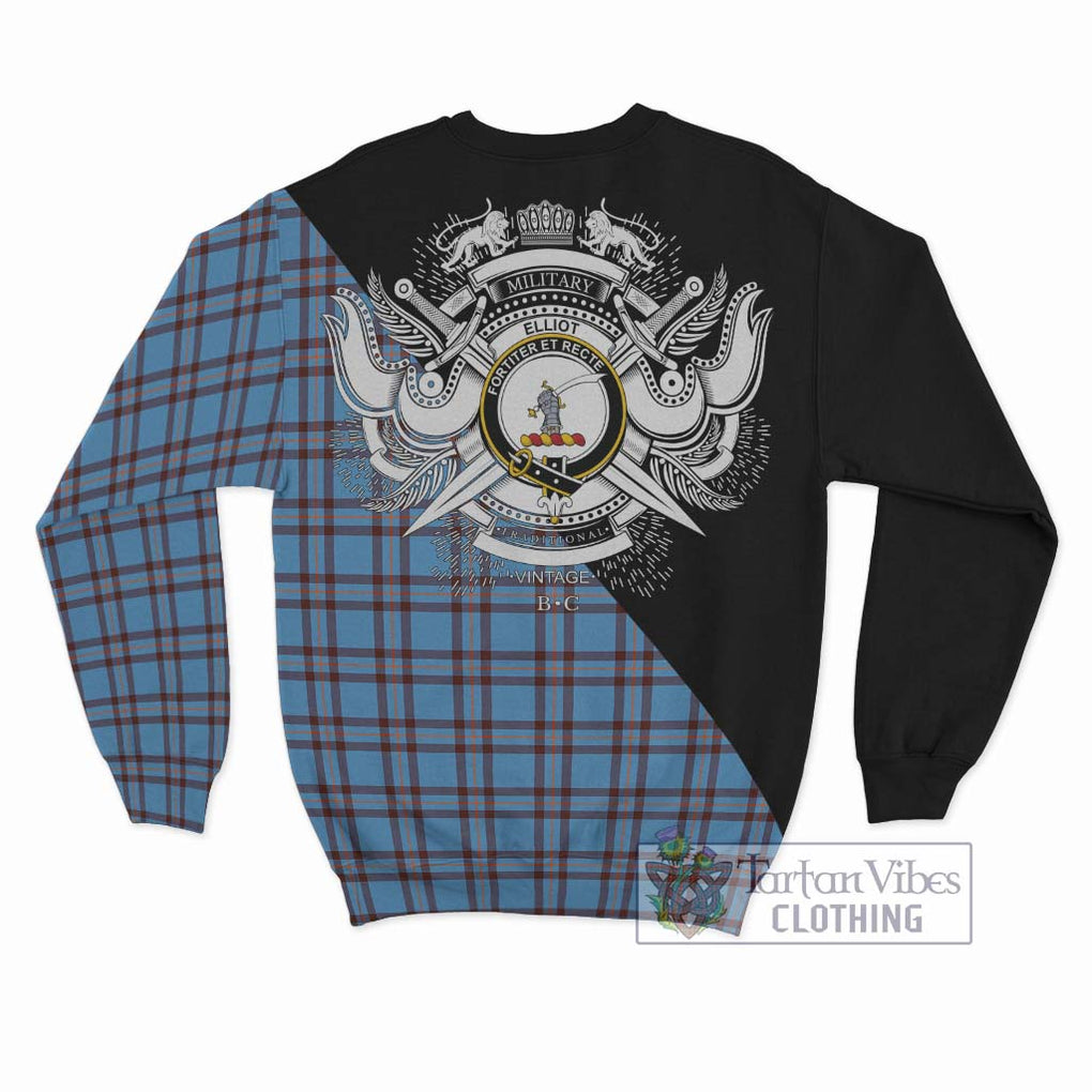 Elliot Ancient Tartan Sweatshirt with Family Crest and Military Logo Style - Tartanvibesclothing Shop