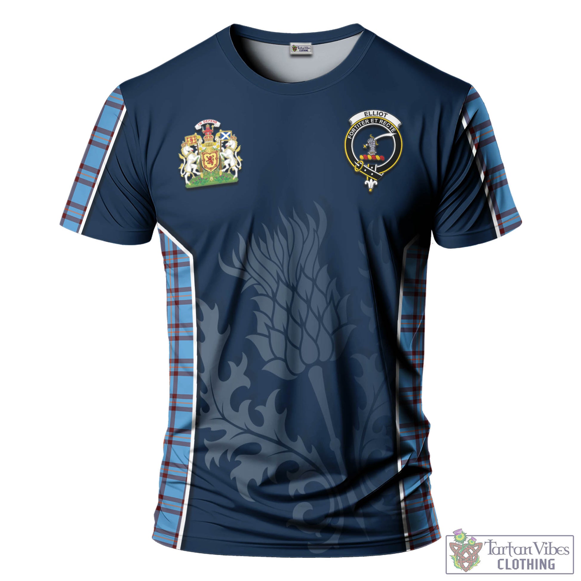 Tartan Vibes Clothing Elliot Ancient Tartan T-Shirt with Family Crest and Scottish Thistle Vibes Sport Style