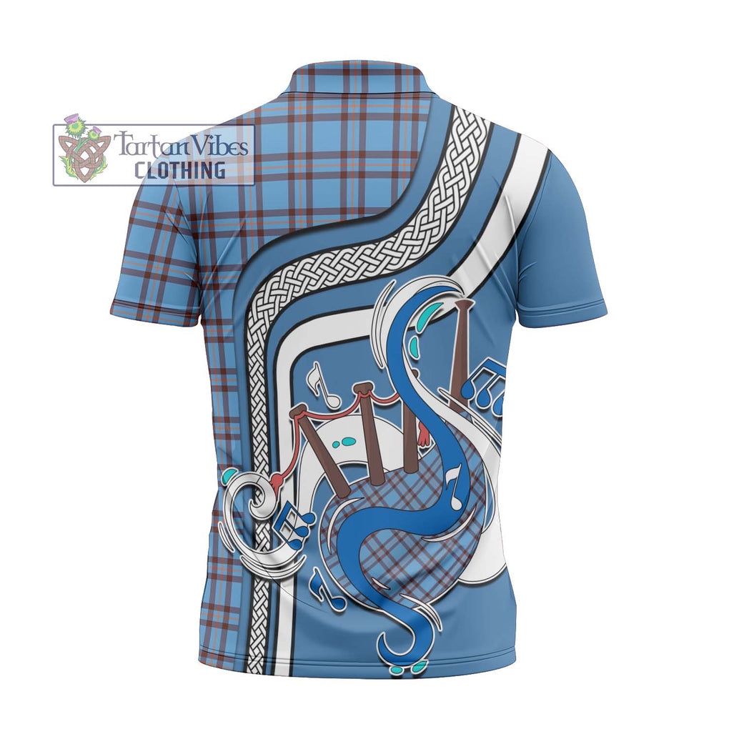 Elliot Ancient Tartan Zipper Polo Shirt with Epic Bagpipe Style - Tartanvibesclothing Shop