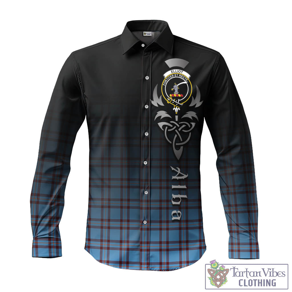 Tartan Vibes Clothing Elliot Ancient Tartan Long Sleeve Button Up Featuring Alba Gu Brath Family Crest Celtic Inspired