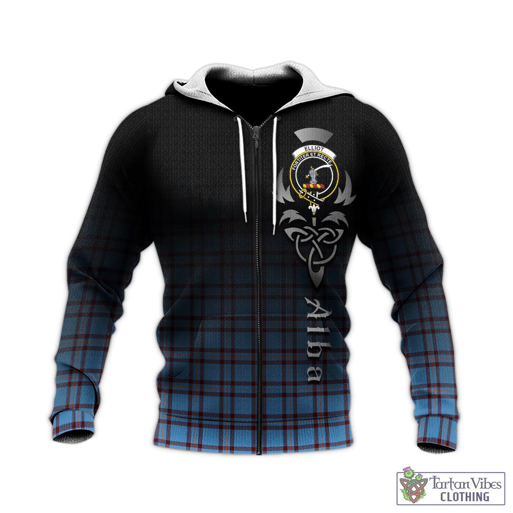 Tartan Vibes Clothing Elliot Ancient Tartan Knitted Hoodie Featuring Alba Gu Brath Family Crest Celtic Inspired