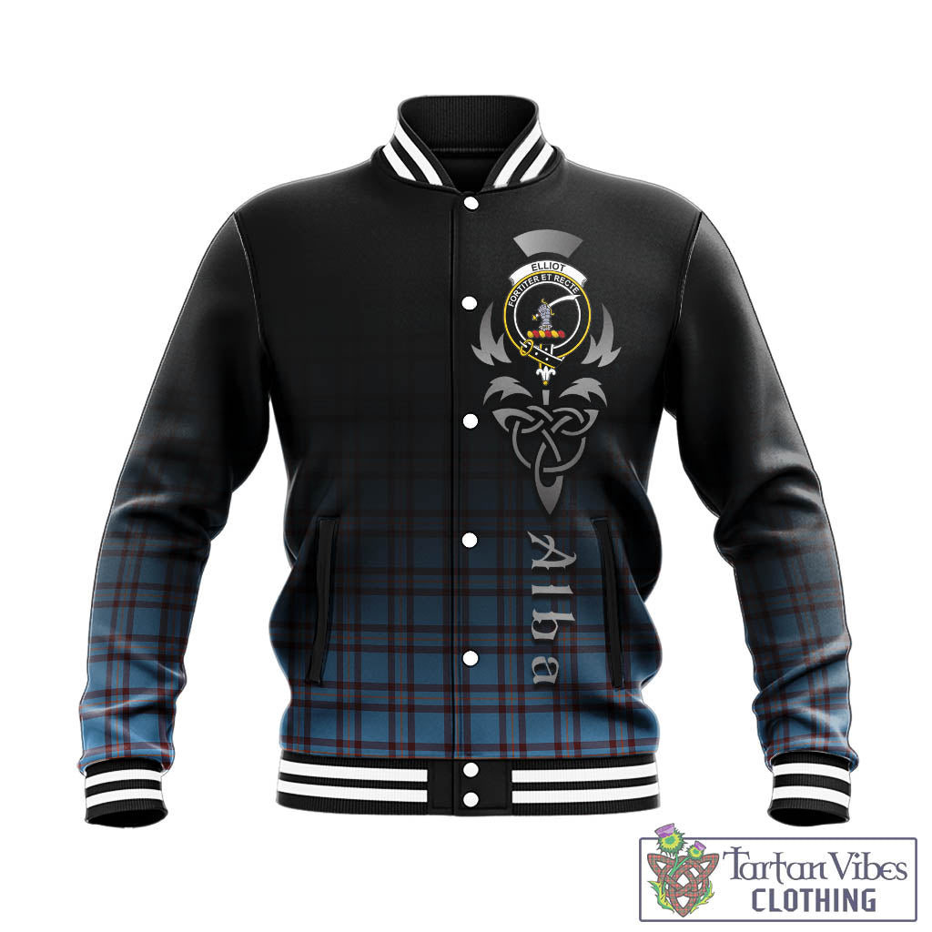 Tartan Vibes Clothing Elliot Ancient Tartan Baseball Jacket Featuring Alba Gu Brath Family Crest Celtic Inspired