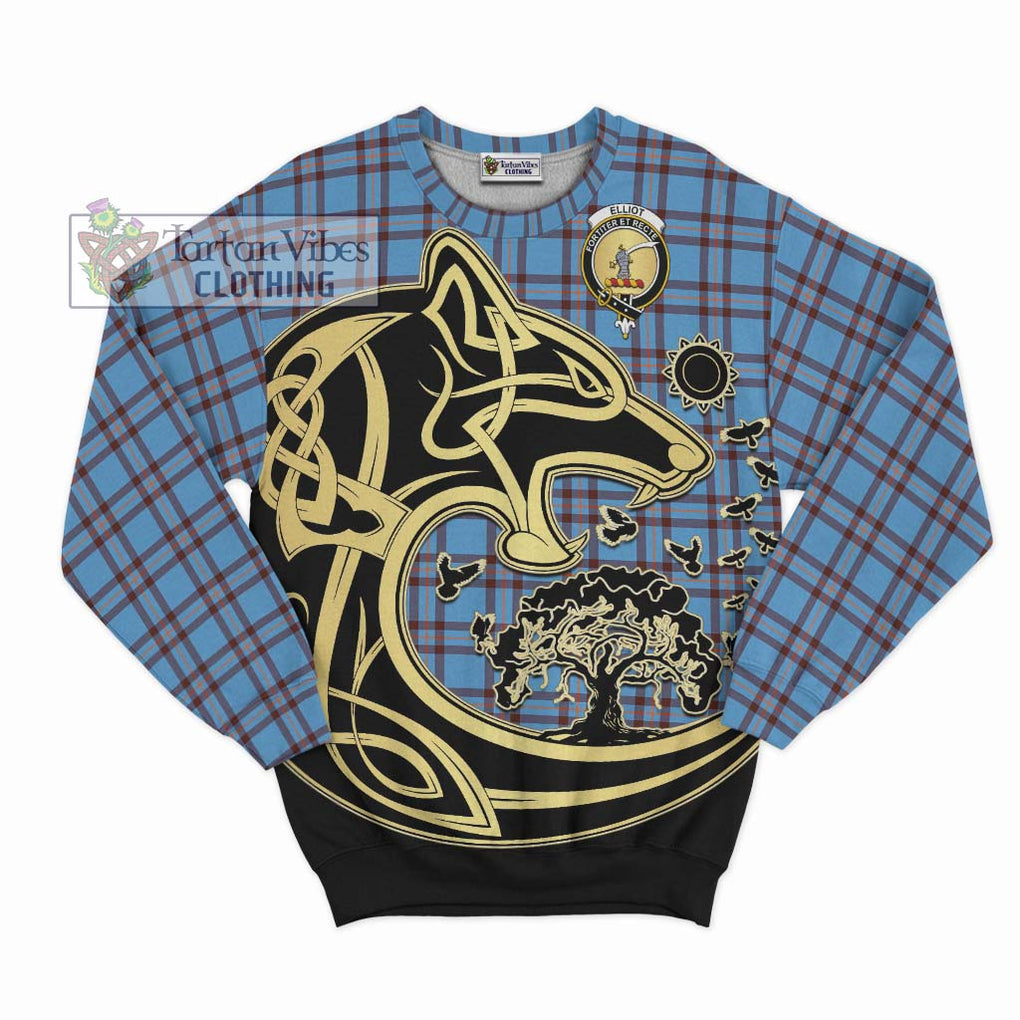 Elliot Ancient Tartan Sweatshirt with Family Crest Celtic Wolf Style - Tartan Vibes Clothing