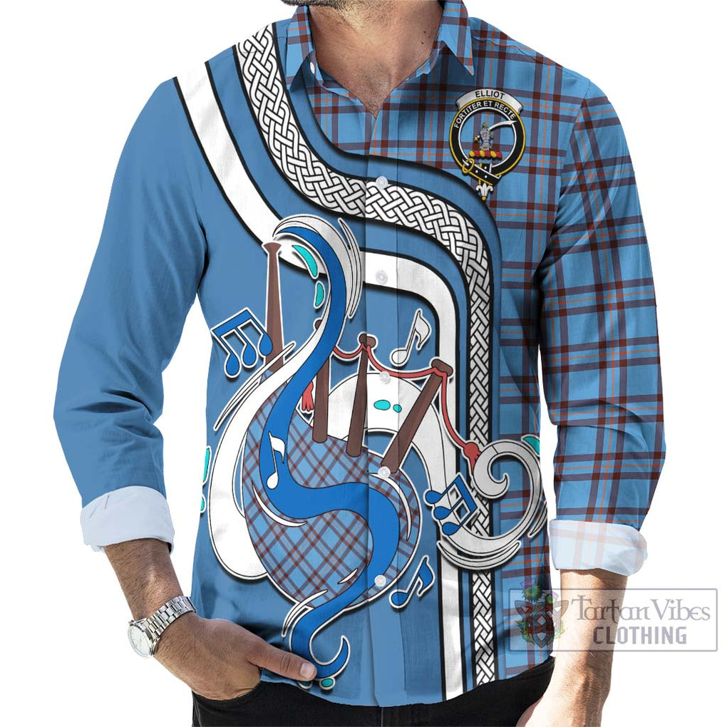 Elliot Ancient Tartan Long Sleeve Button Shirt with Epic Bagpipe Style - Tartanvibesclothing Shop