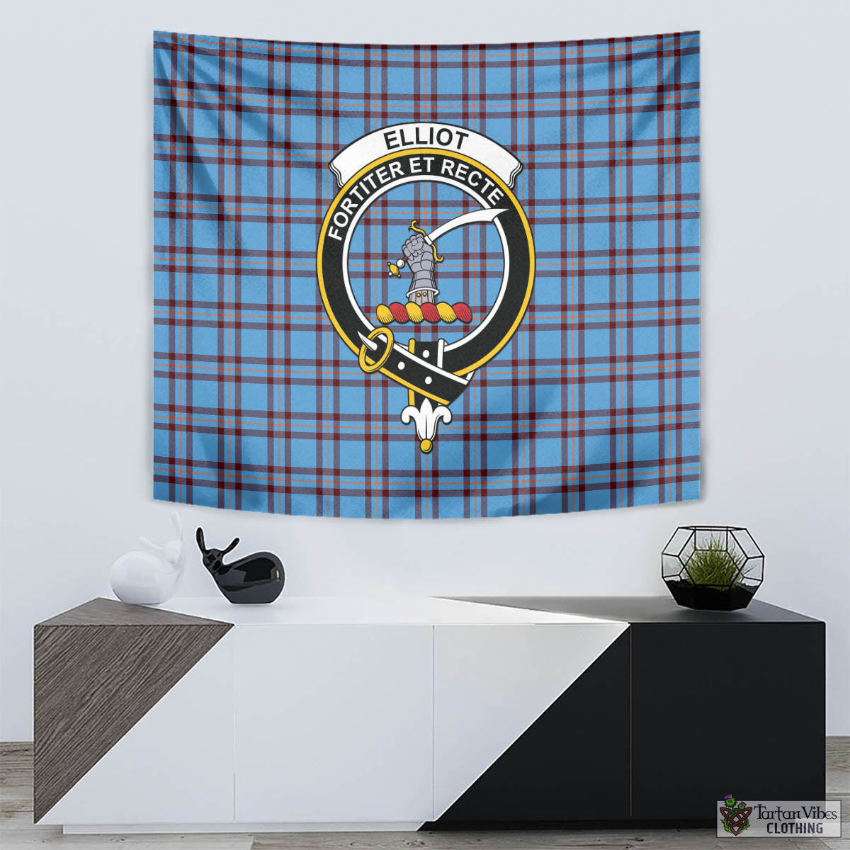 Tartan Vibes Clothing Elliot Ancient Tartan Tapestry Wall Hanging and Home Decor for Room with Family Crest