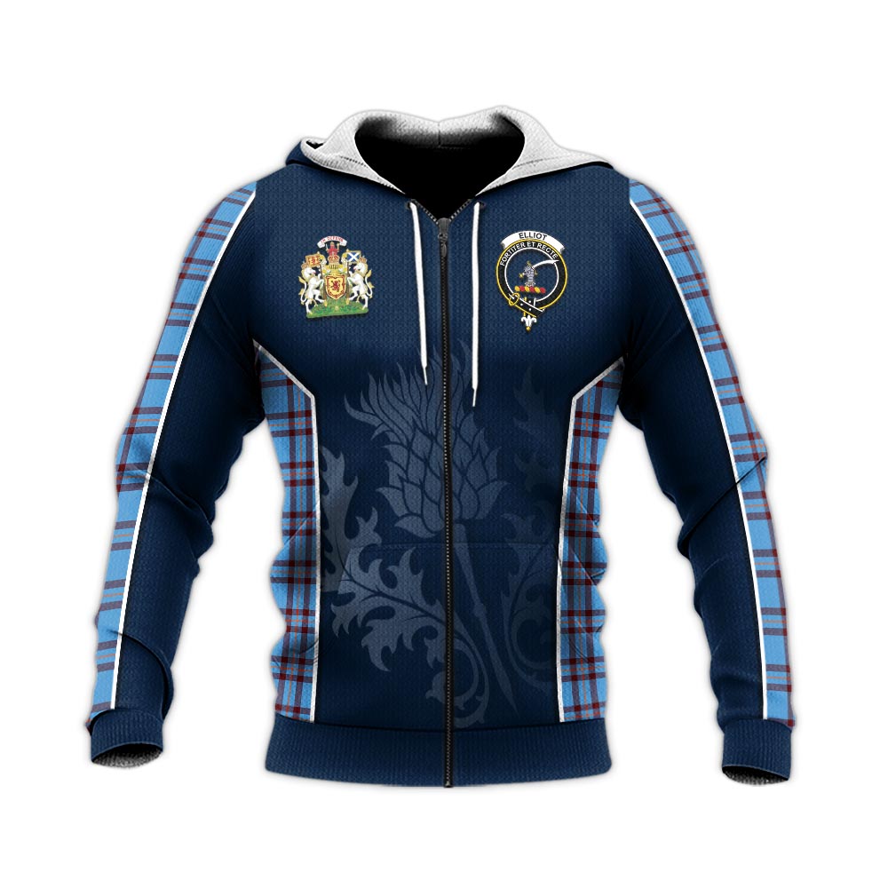 Tartan Vibes Clothing Elliot Ancient Tartan Knitted Hoodie with Family Crest and Scottish Thistle Vibes Sport Style