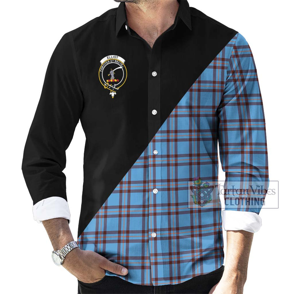 Elliot Ancient Tartan Long Sleeve Button Shirt with Family Crest and Military Logo Style - Tartanvibesclothing Shop