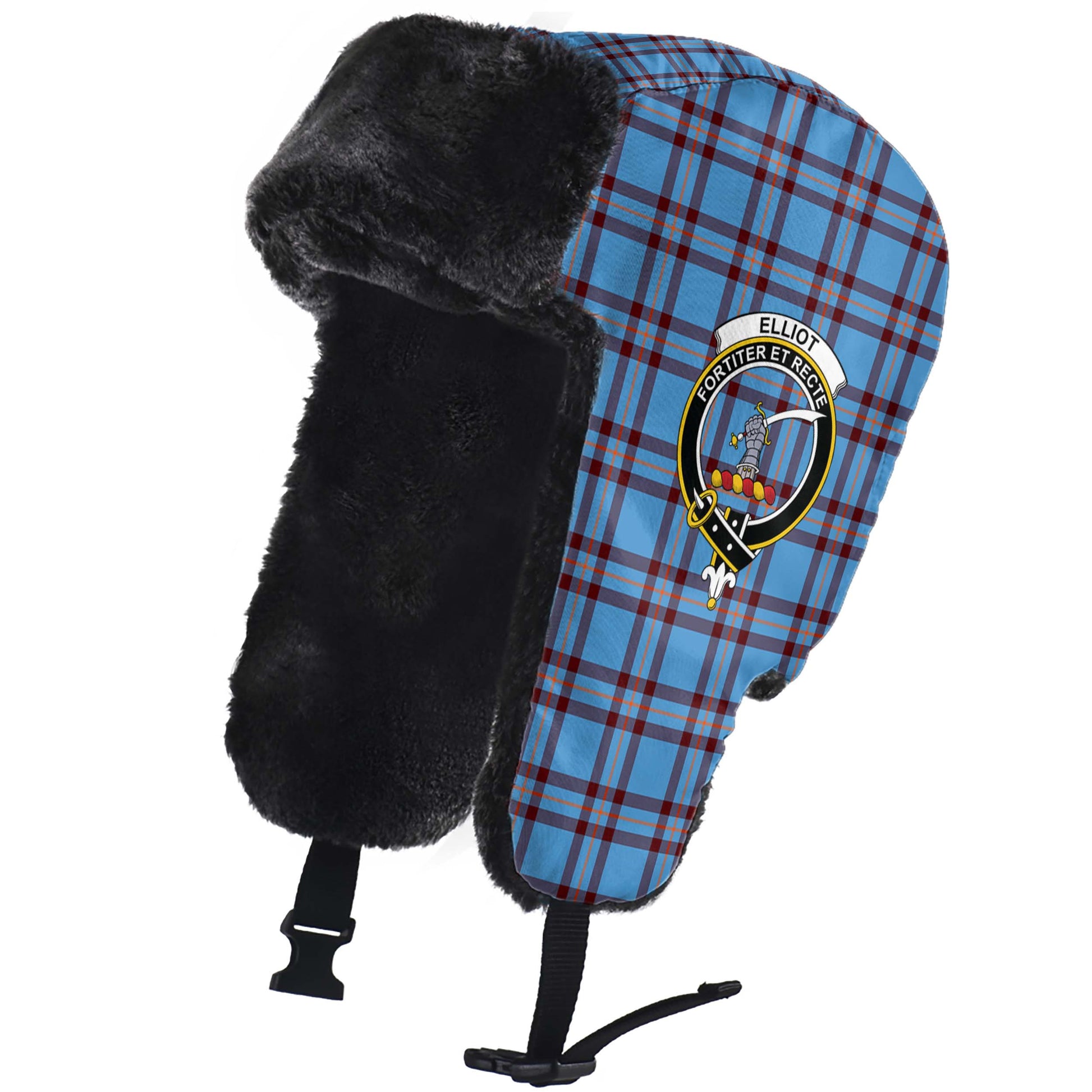 Elliot Ancient Tartan Winter Trapper Hat with Family Crest - Tartanvibesclothing