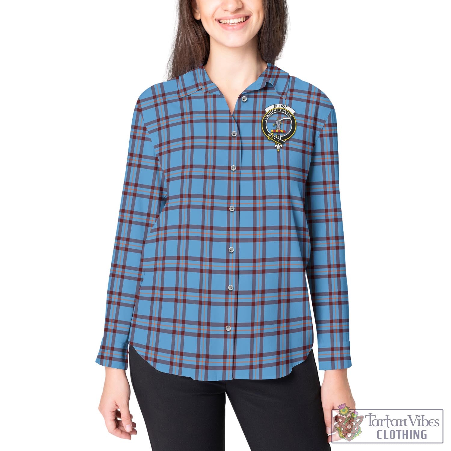 Tartan Vibes Clothing Elliot Ancient Tartan Womens Casual Shirt with Family Crest