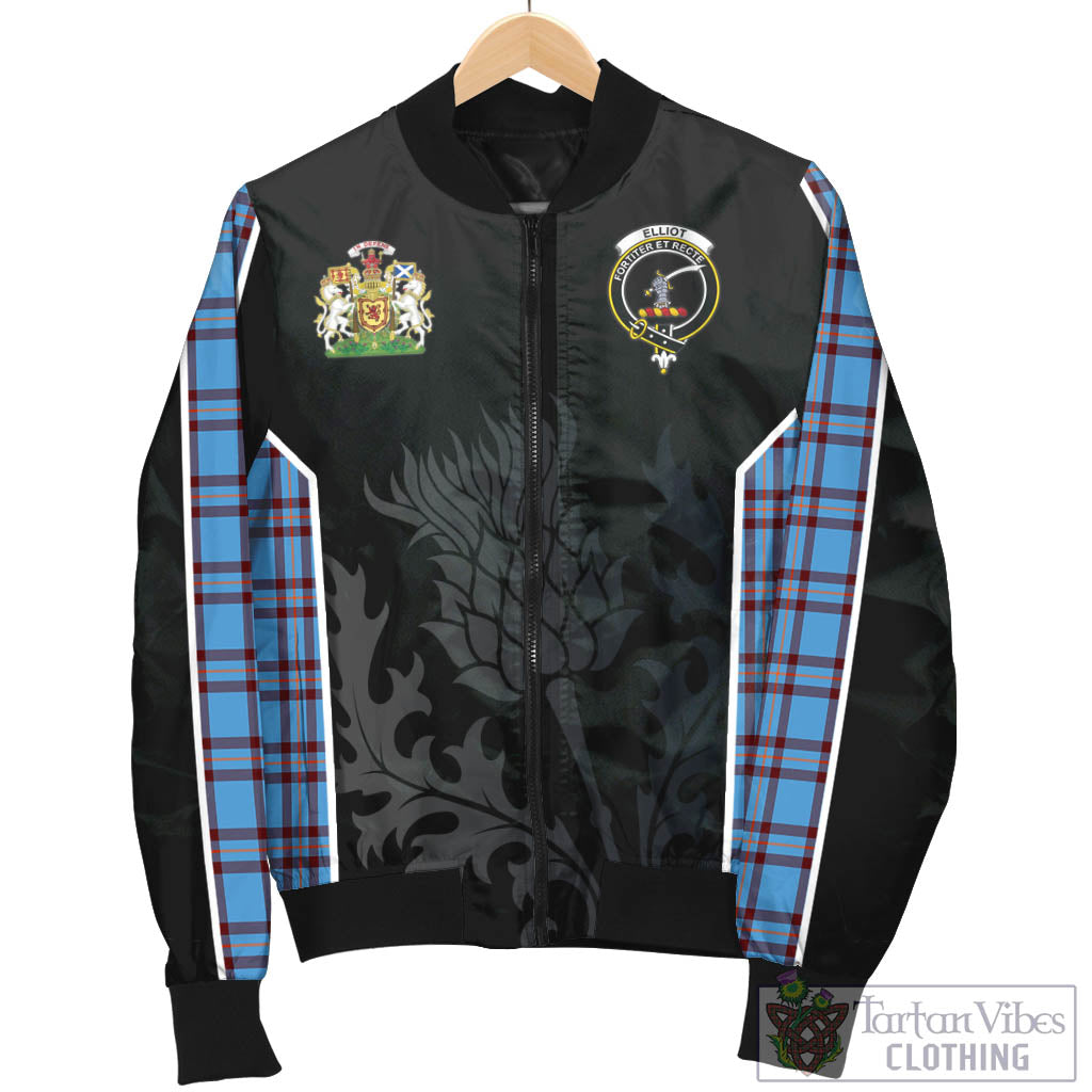 Tartan Vibes Clothing Elliot Ancient Tartan Bomber Jacket with Family Crest and Scottish Thistle Vibes Sport Style