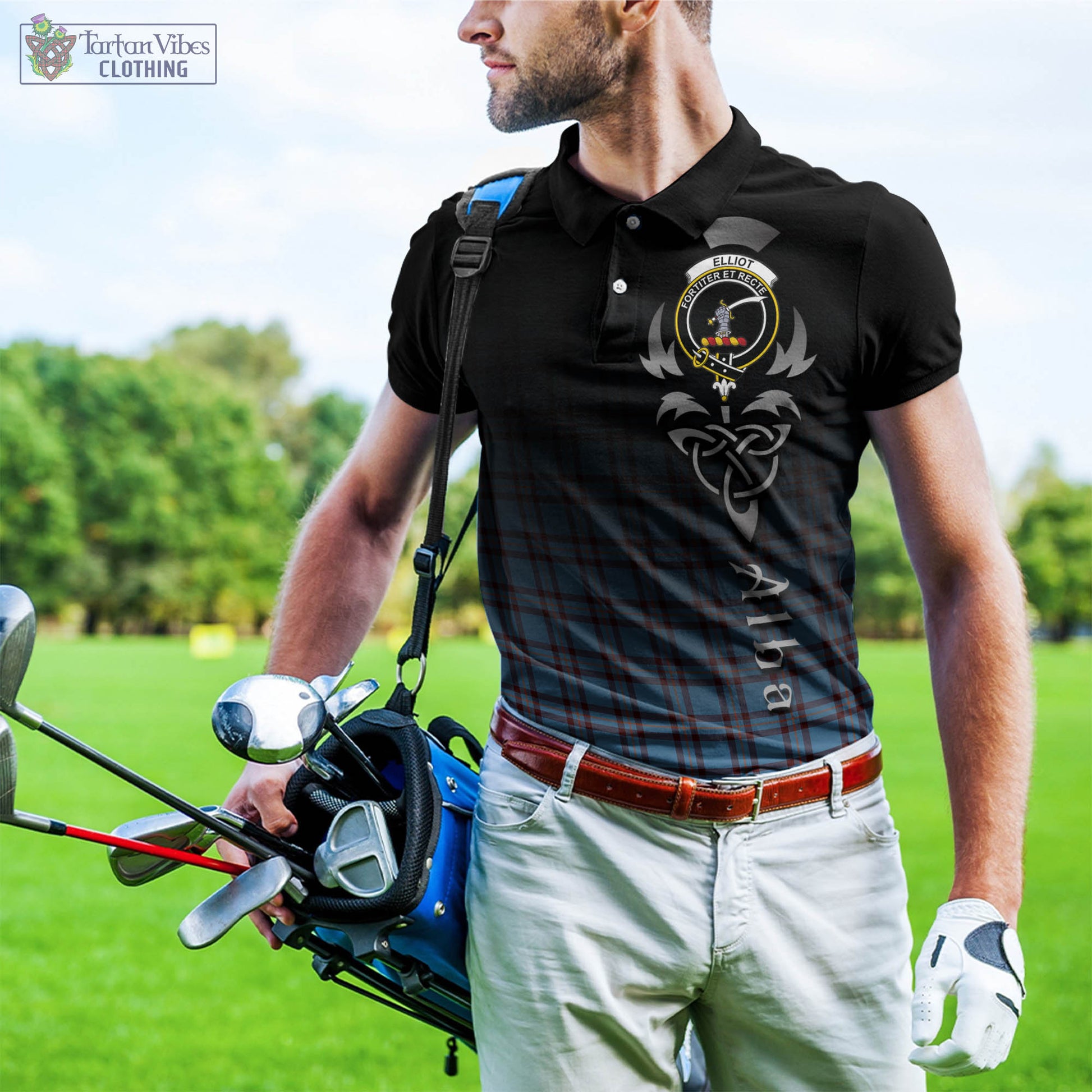 Tartan Vibes Clothing Elliot Ancient Tartan Polo Shirt Featuring Alba Gu Brath Family Crest Celtic Inspired