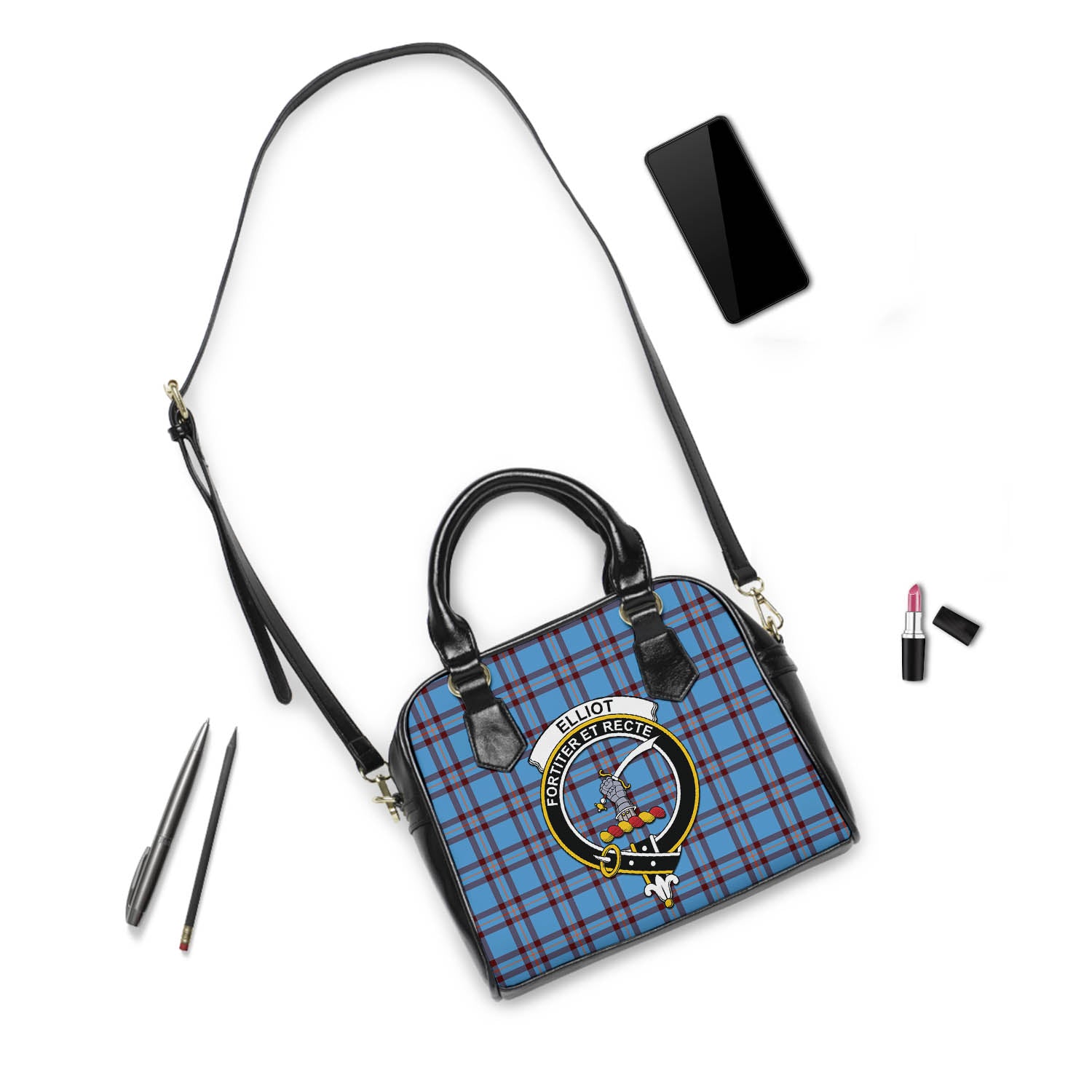 Elliot Ancient Tartan Shoulder Handbags with Family Crest - Tartanvibesclothing