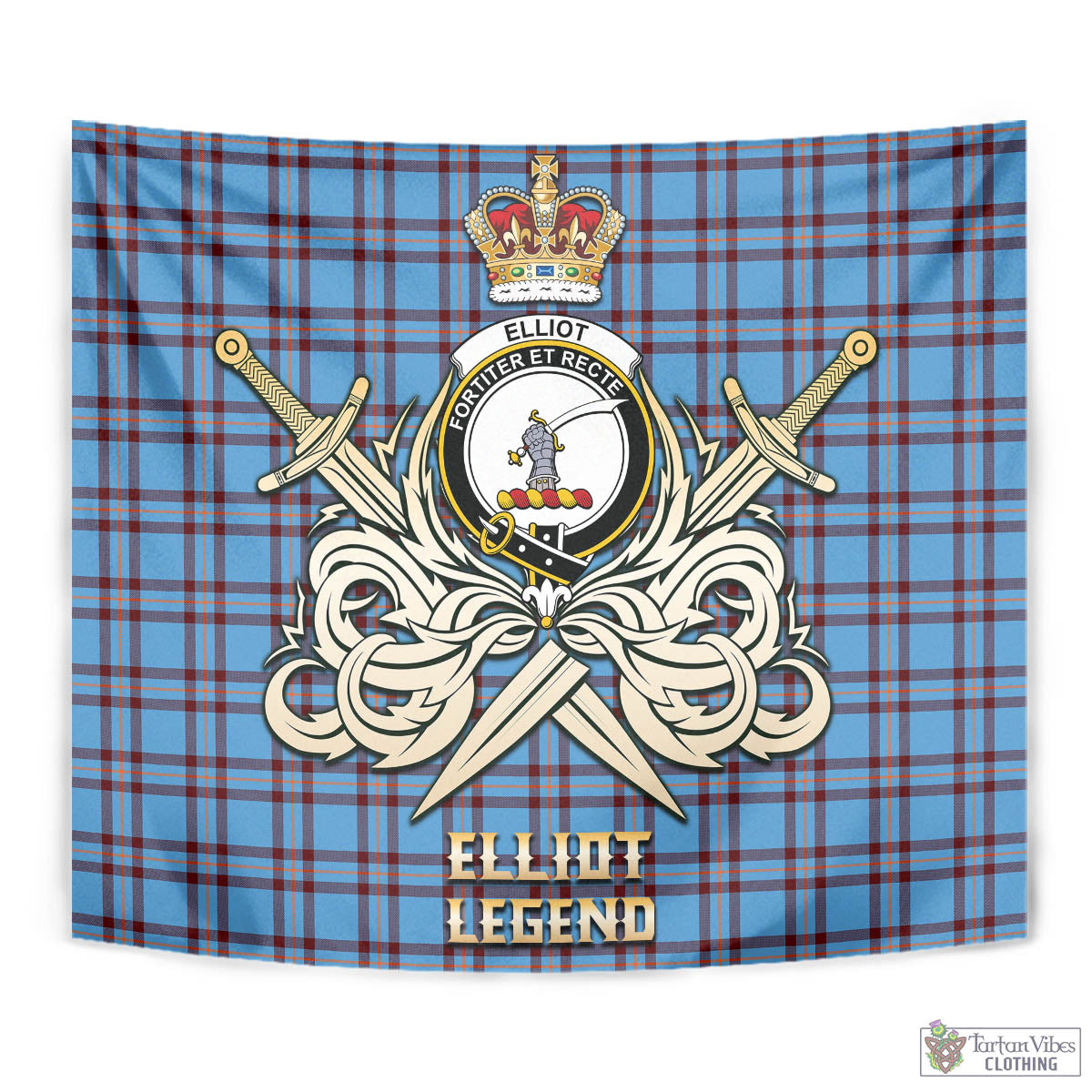 Tartan Vibes Clothing Elliot Ancient Tartan Tapestry with Clan Crest and the Golden Sword of Courageous Legacy