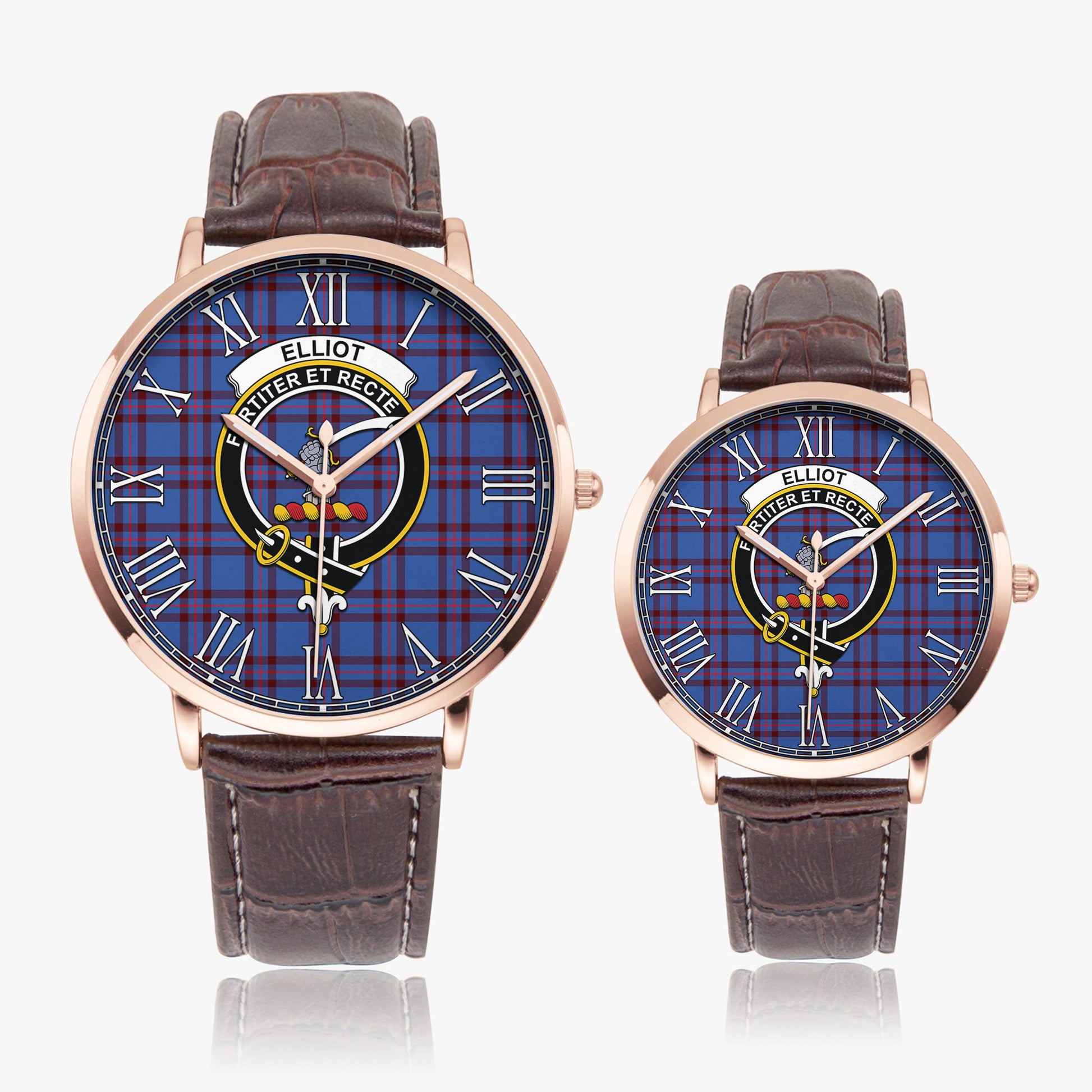 Elliot Modern Tartan Family Crest Leather Strap Quartz Watch - Tartanvibesclothing