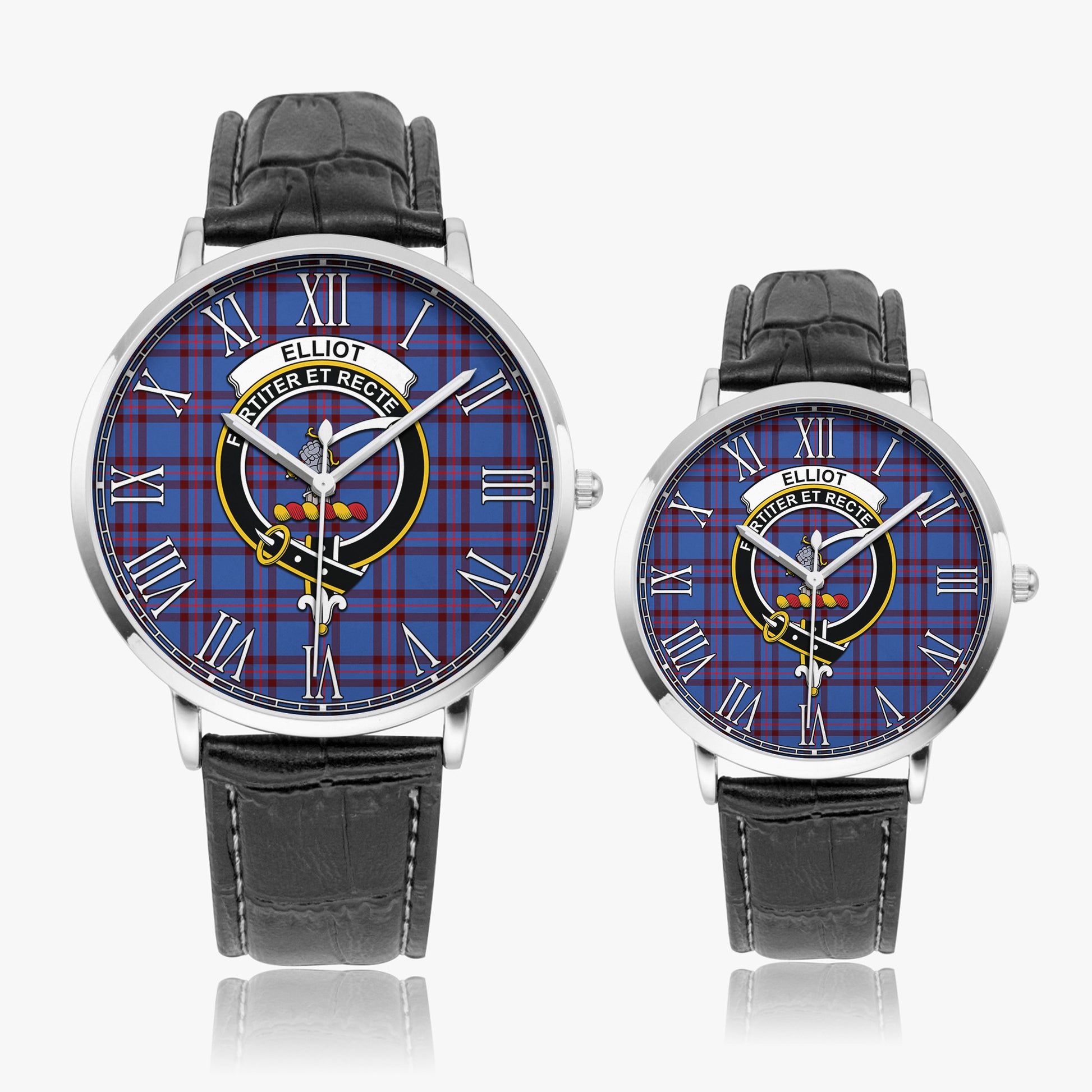 Elliot Modern Tartan Family Crest Leather Strap Quartz Watch - Tartanvibesclothing