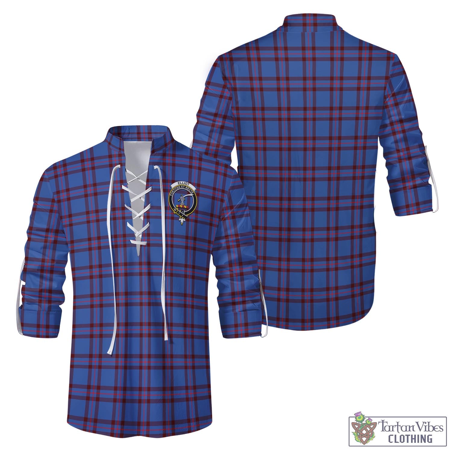 Tartan Vibes Clothing Elliot Modern Tartan Men's Scottish Traditional Jacobite Ghillie Kilt Shirt with Family Crest