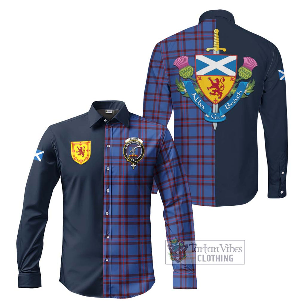 Tartan Vibes Clothing Elliot Modern Tartan Long Sleeve Button Shirt with Scottish Lion Royal Arm Half Style