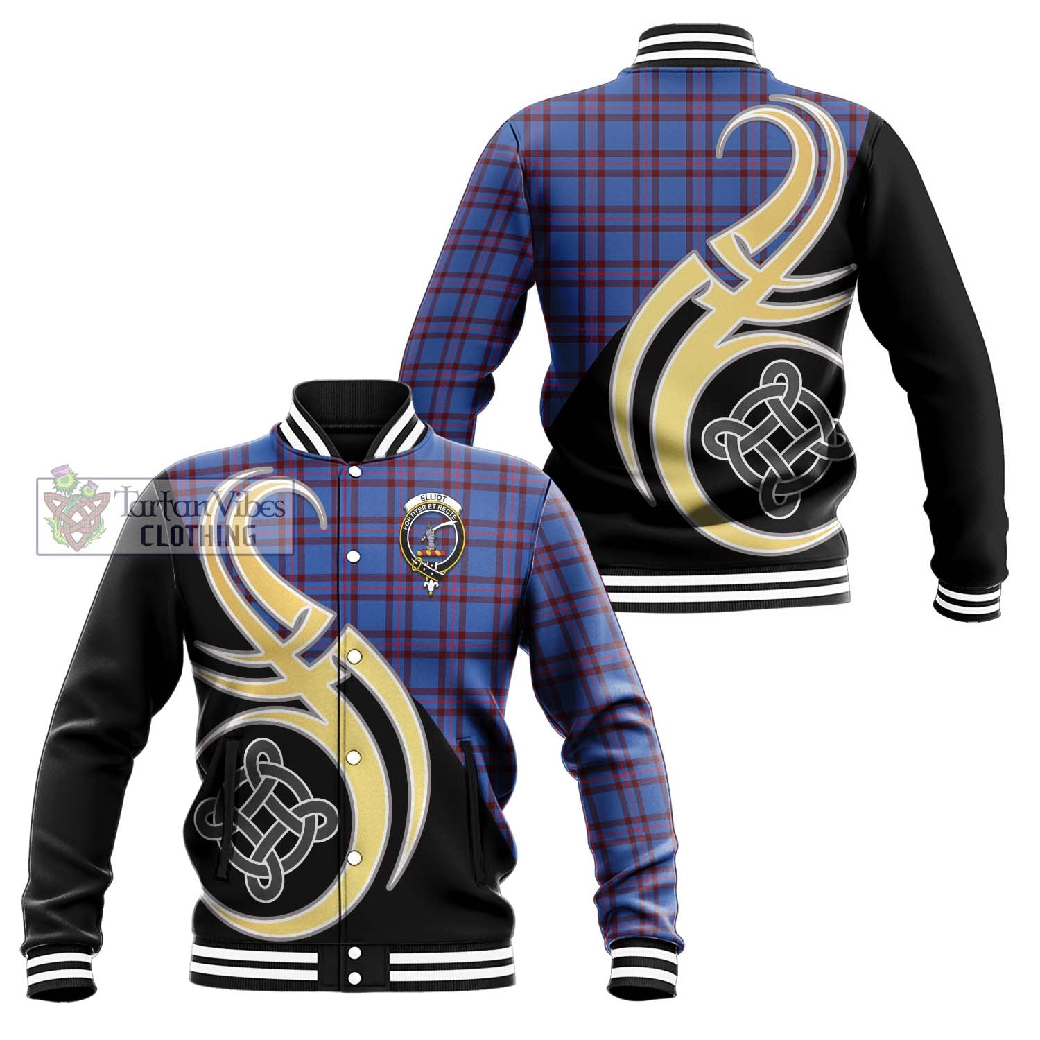 Elliot Modern Tartan Baseball Jacket with Family Crest and Celtic Symbol Style Unisex - Tartan Vibes Clothing