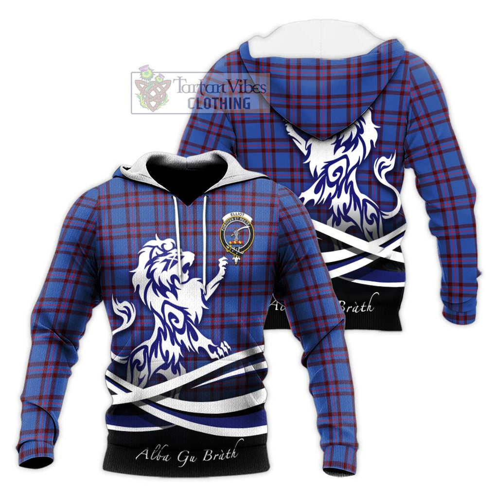 Elliot Modern Tartan Knitted Hoodie with Alba Gu Brath Regal Lion Emblem Unisex Knitted Pullover Hoodie - Tartanvibesclothing Shop