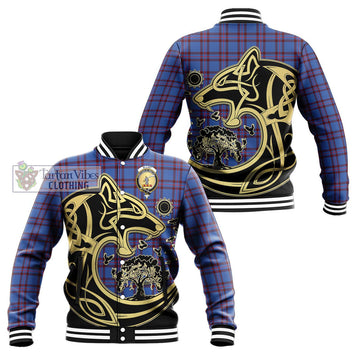 Elliot Modern Tartan Baseball Jacket with Family Crest Celtic Wolf Style