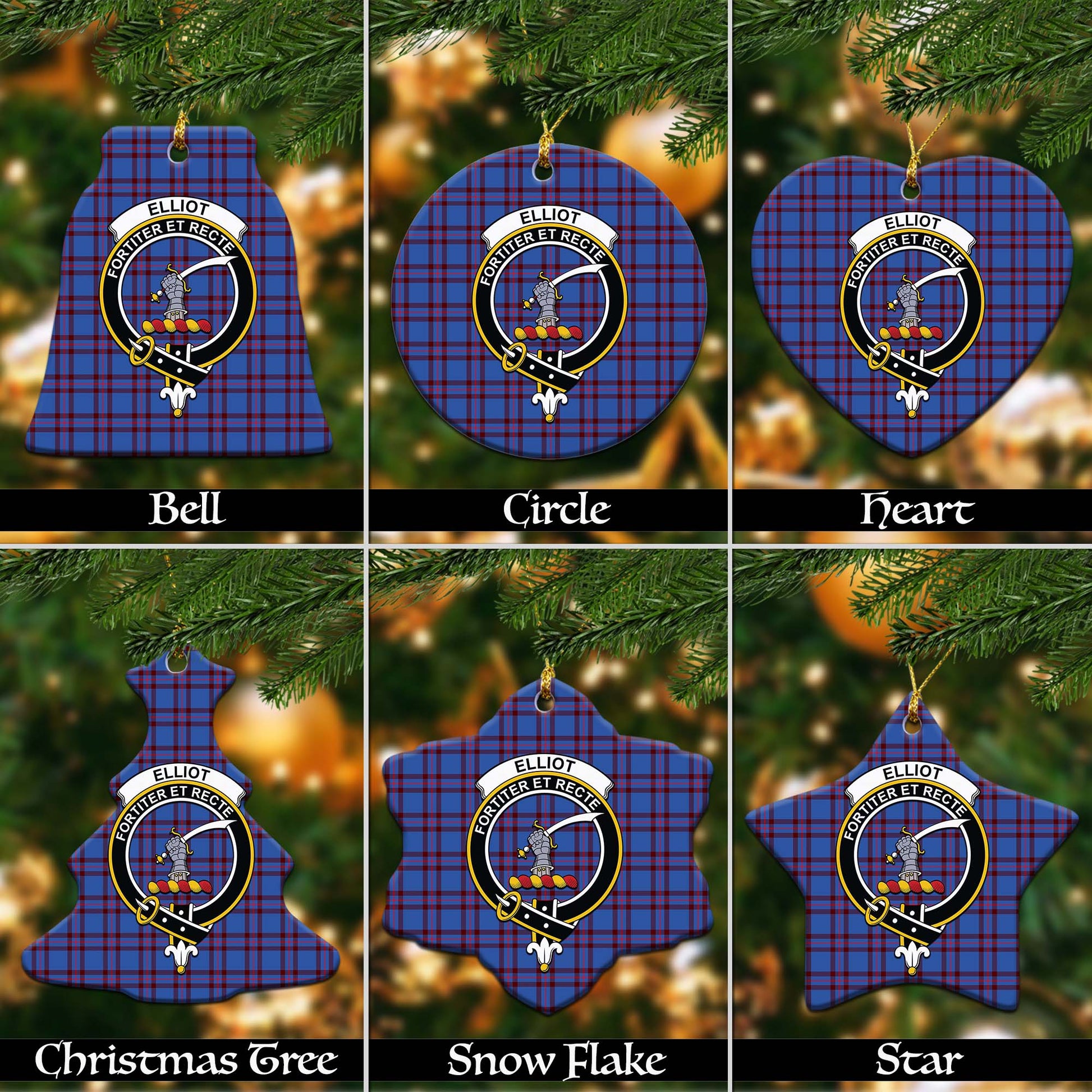 Elliot Modern Tartan Christmas Ornaments with Family Crest - Tartanvibesclothing