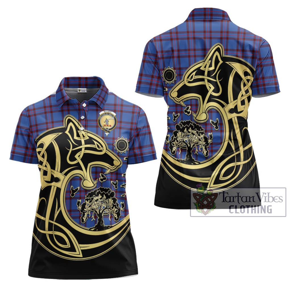 Elliot Modern Tartan Women's Polo Shirt with Family Crest Celtic Wolf Style Women - Tartanvibesclothing Shop