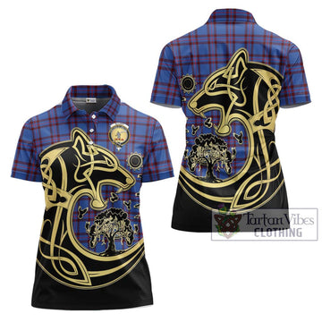 Elliot Modern Tartan Women's Polo Shirt with Family Crest Celtic Wolf Style