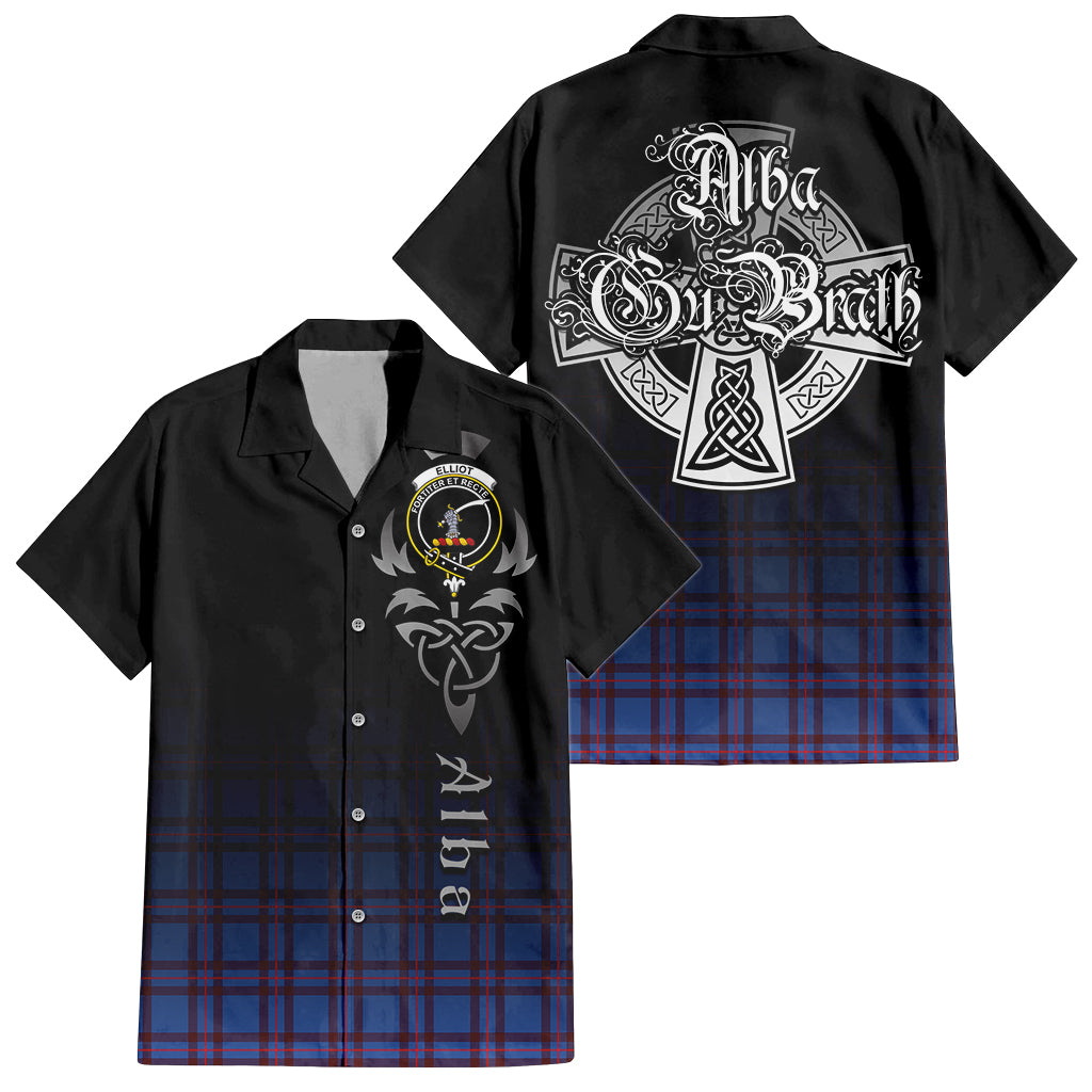 Tartan Vibes Clothing Elliot Modern Tartan Short Sleeve Button Up Featuring Alba Gu Brath Family Crest Celtic Inspired