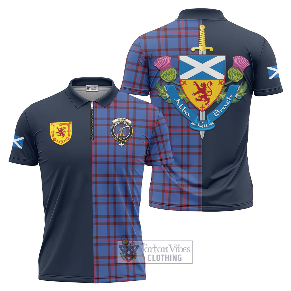 Tartan Vibes Clothing Elliot Modern Tartan Zipper Polo Shirt with Scottish Lion Royal Arm Half Style