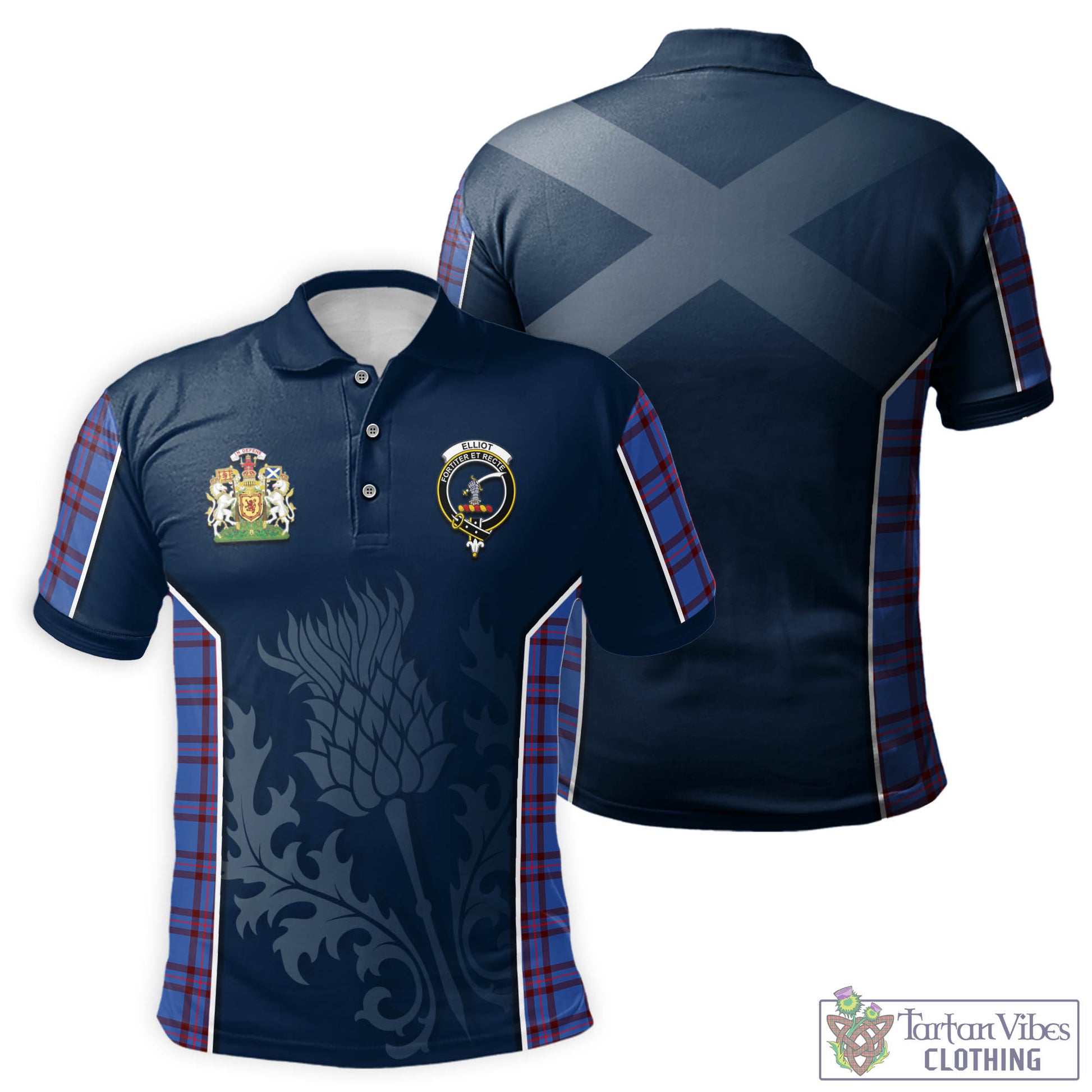 Tartan Vibes Clothing Elliot Modern Tartan Men's Polo Shirt with Family Crest and Scottish Thistle Vibes Sport Style