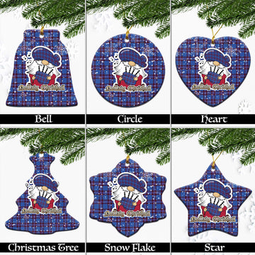 Elliot Modern Tartan Christmas Ceramic Ornaments with Scottish Gnome Playing Bagpipes