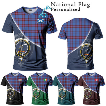 Elliot Modern Tartan T-Shirt with Personalised National Flag and Family Crest Half Style