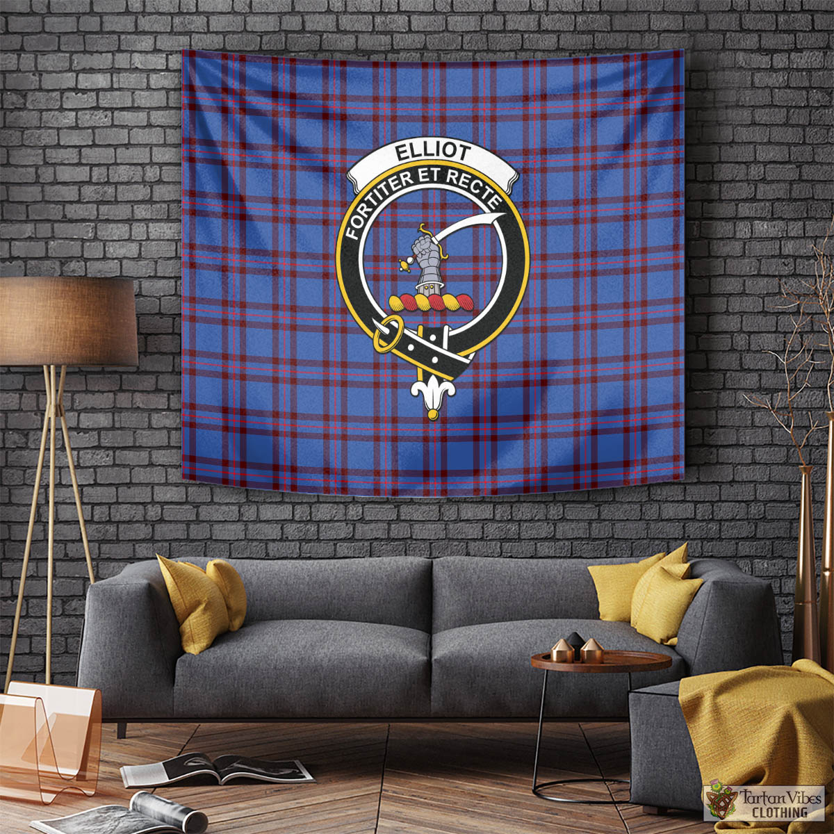 Tartan Vibes Clothing Elliot Modern Tartan Tapestry Wall Hanging and Home Decor for Room with Family Crest