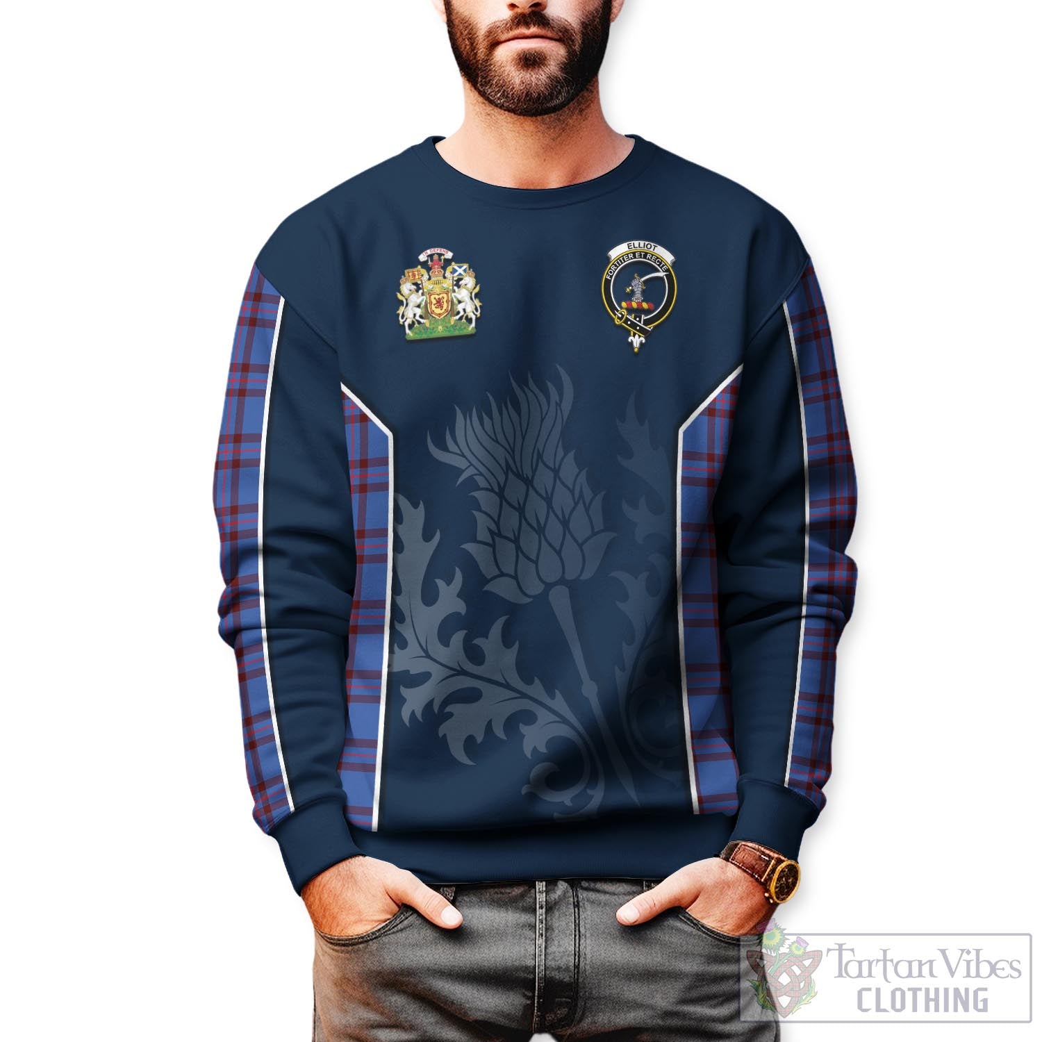 Tartan Vibes Clothing Elliot Modern Tartan Sweatshirt with Family Crest and Scottish Thistle Vibes Sport Style