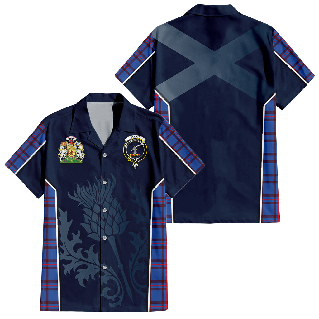 Tartan Vibes Clothing Elliot Modern Tartan Short Sleeve Button Up Shirt with Family Crest and Scottish Thistle Vibes Sport Style