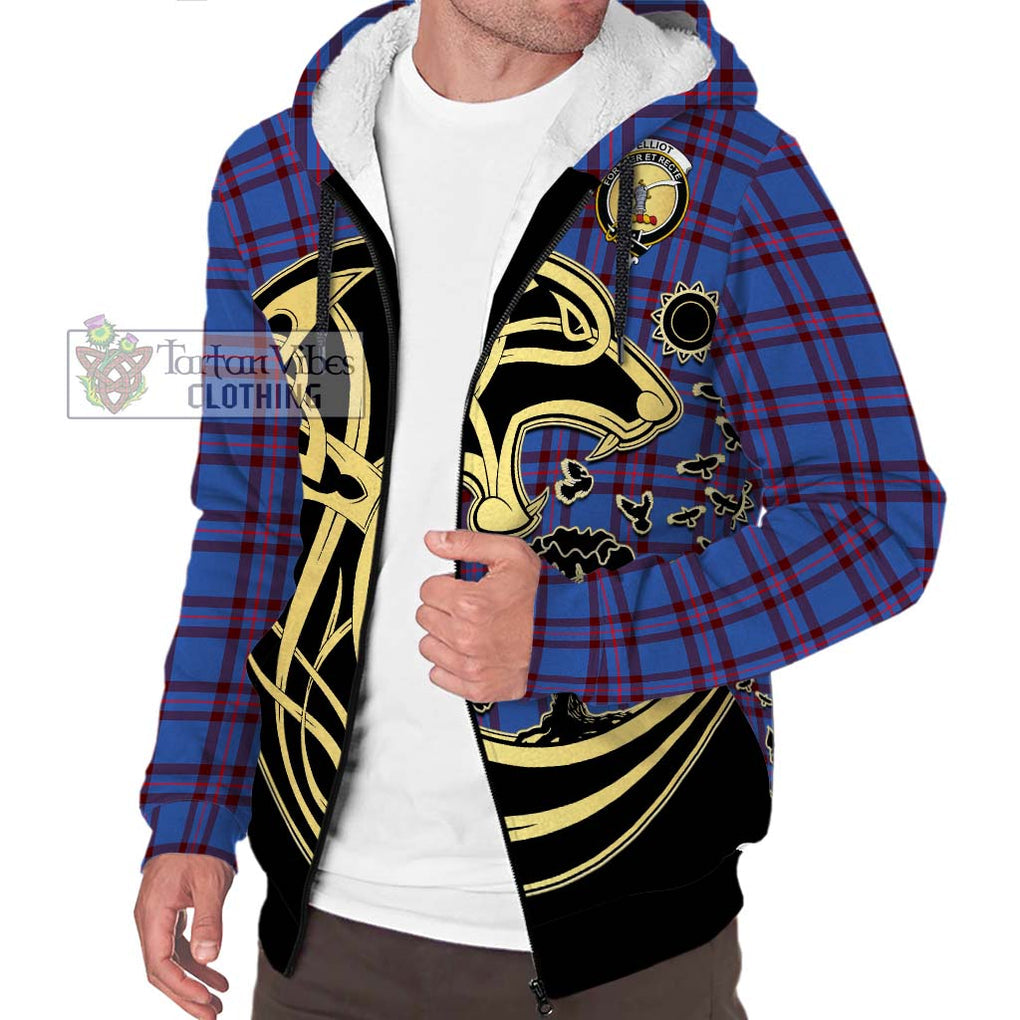 Elliot Modern Tartan Sherpa Hoodie with Family Crest Celtic Wolf Style Unisex S - Tartan Vibes Clothing