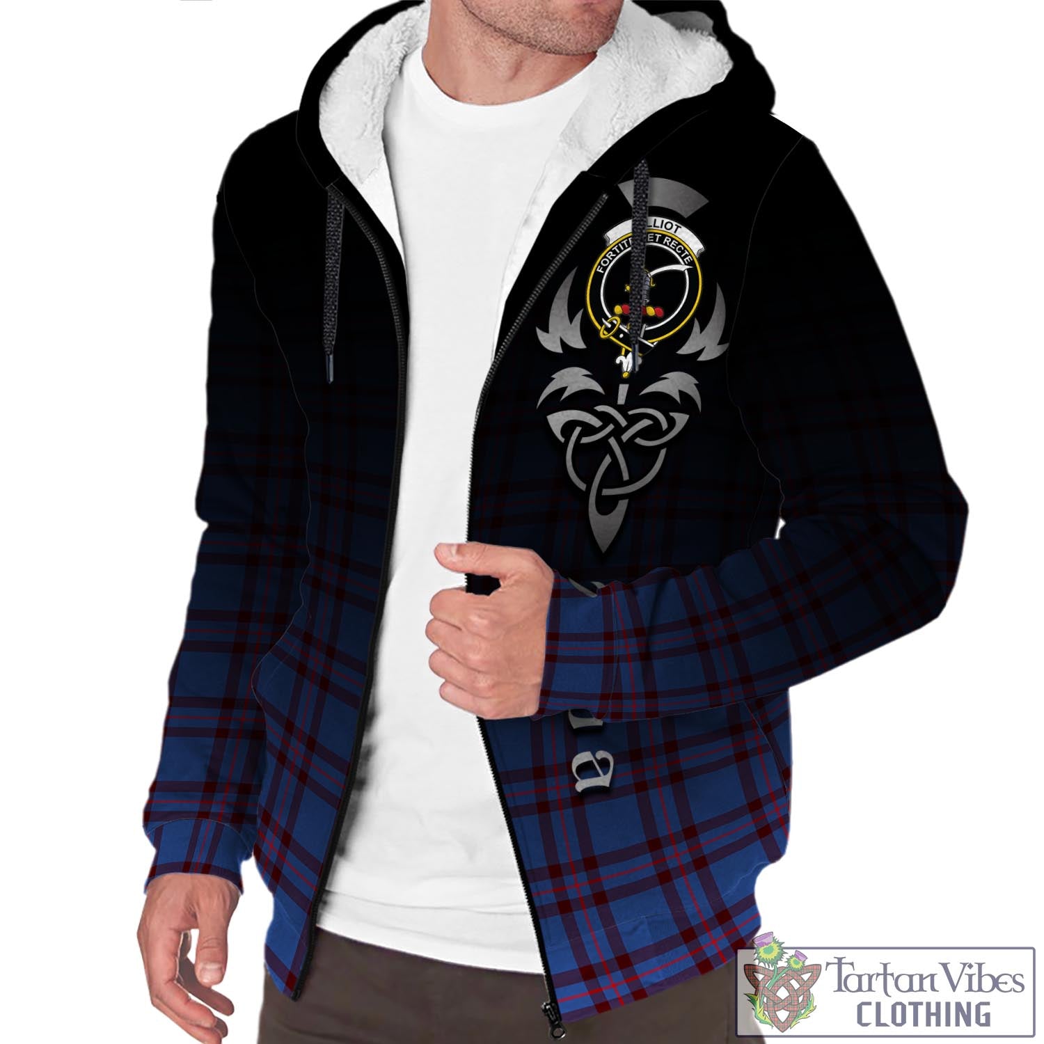 Tartan Vibes Clothing Elliot Modern Tartan Sherpa Hoodie Featuring Alba Gu Brath Family Crest Celtic Inspired