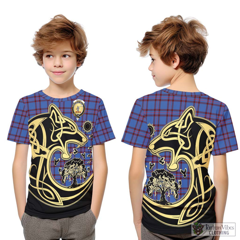 Elliot Modern Tartan Kid T-Shirt with Family Crest Celtic Wolf Style Youth XL Size14 - Tartan Vibes Clothing