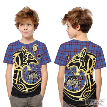 Elliot Modern Tartan Kid T-Shirt with Family Crest Celtic Wolf Style