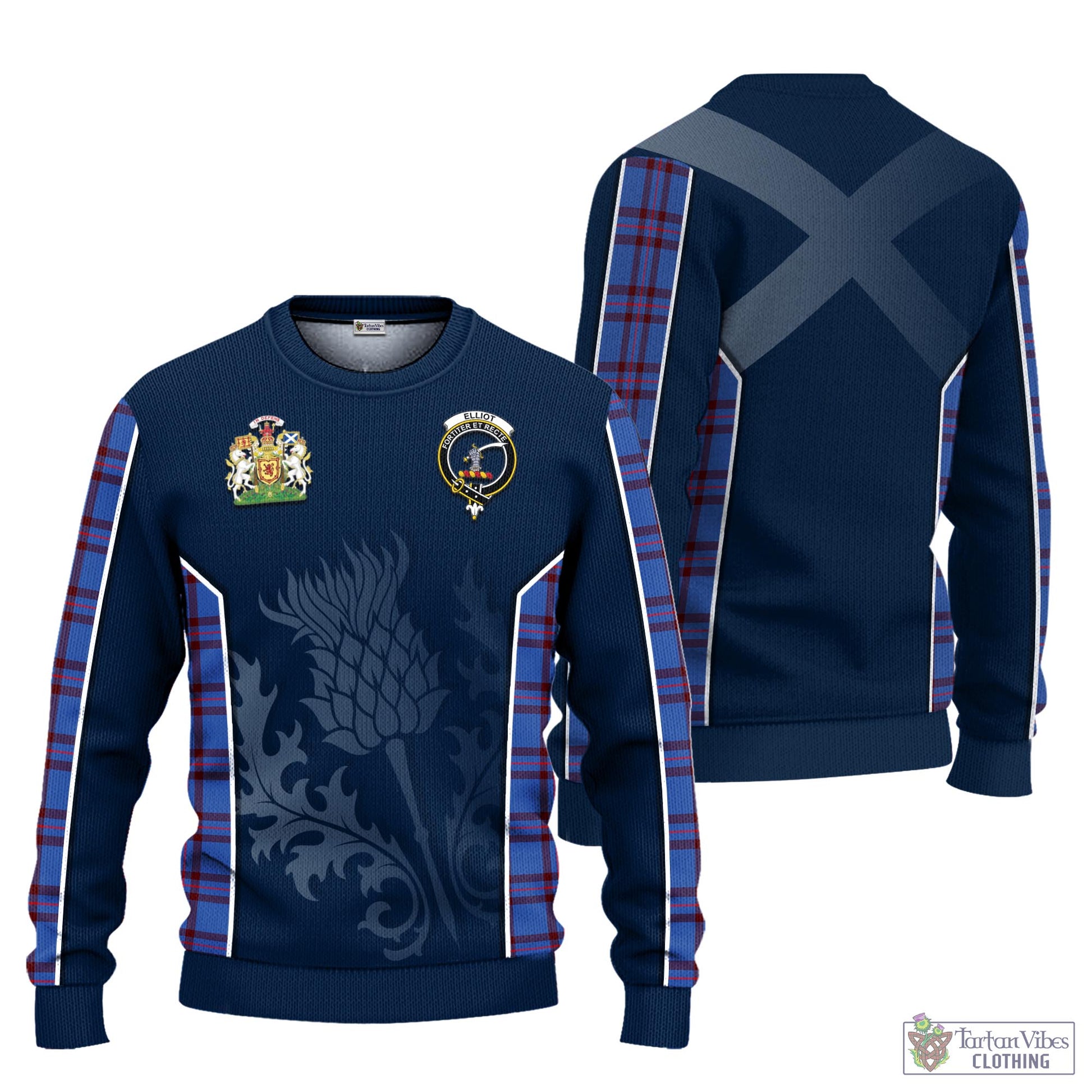 Tartan Vibes Clothing Elliot Modern Tartan Knitted Sweatshirt with Family Crest and Scottish Thistle Vibes Sport Style