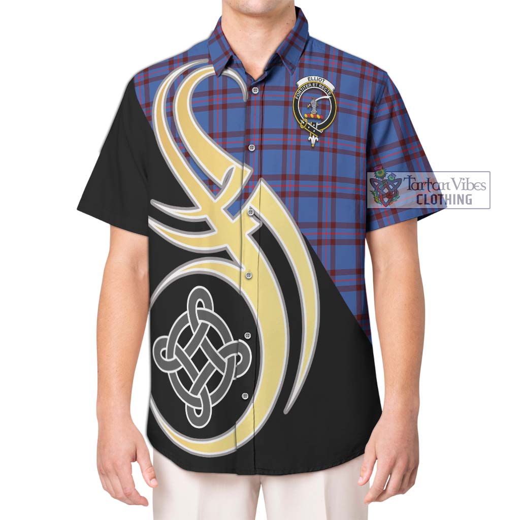 Elliot Modern Tartan Short Sleeve Button Shirt with Family Crest and Celtic Symbol Style Kid - Tartan Vibes Clothing