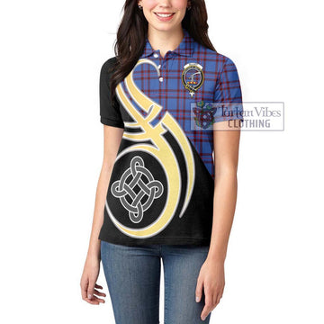 Elliot Modern Tartan Women's Polo Shirt with Family Crest and Celtic Symbol Style