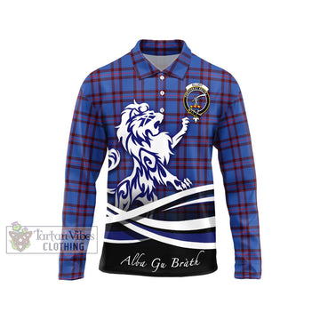 Elliot Modern Tartan Long Sleeve Polo Shirt with Alba Gu Brath Regal Lion Emblem