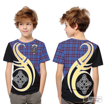 Elliot Modern Tartan Kid T-Shirt with Family Crest and Celtic Symbol Style