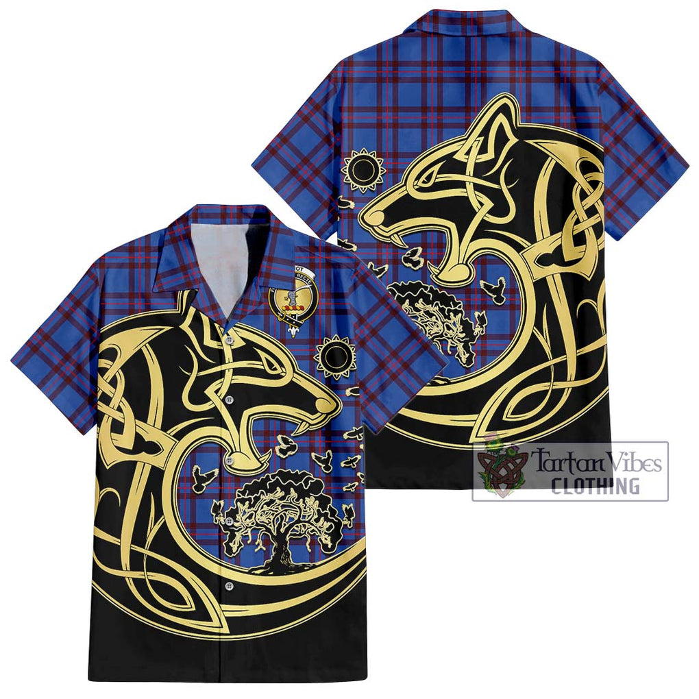 Elliot Modern Tartan Short Sleeve Button Shirt with Family Crest Celtic Wolf Style Kid - Tartan Vibes Clothing