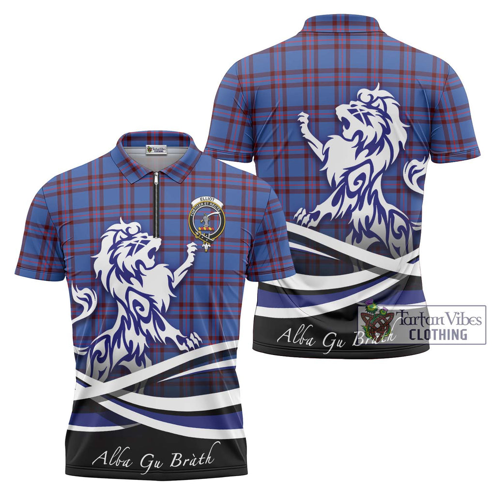 Elliot Modern Tartan Zipper Polo Shirt with Alba Gu Brath Regal Lion Emblem Unisex - Tartanvibesclothing Shop