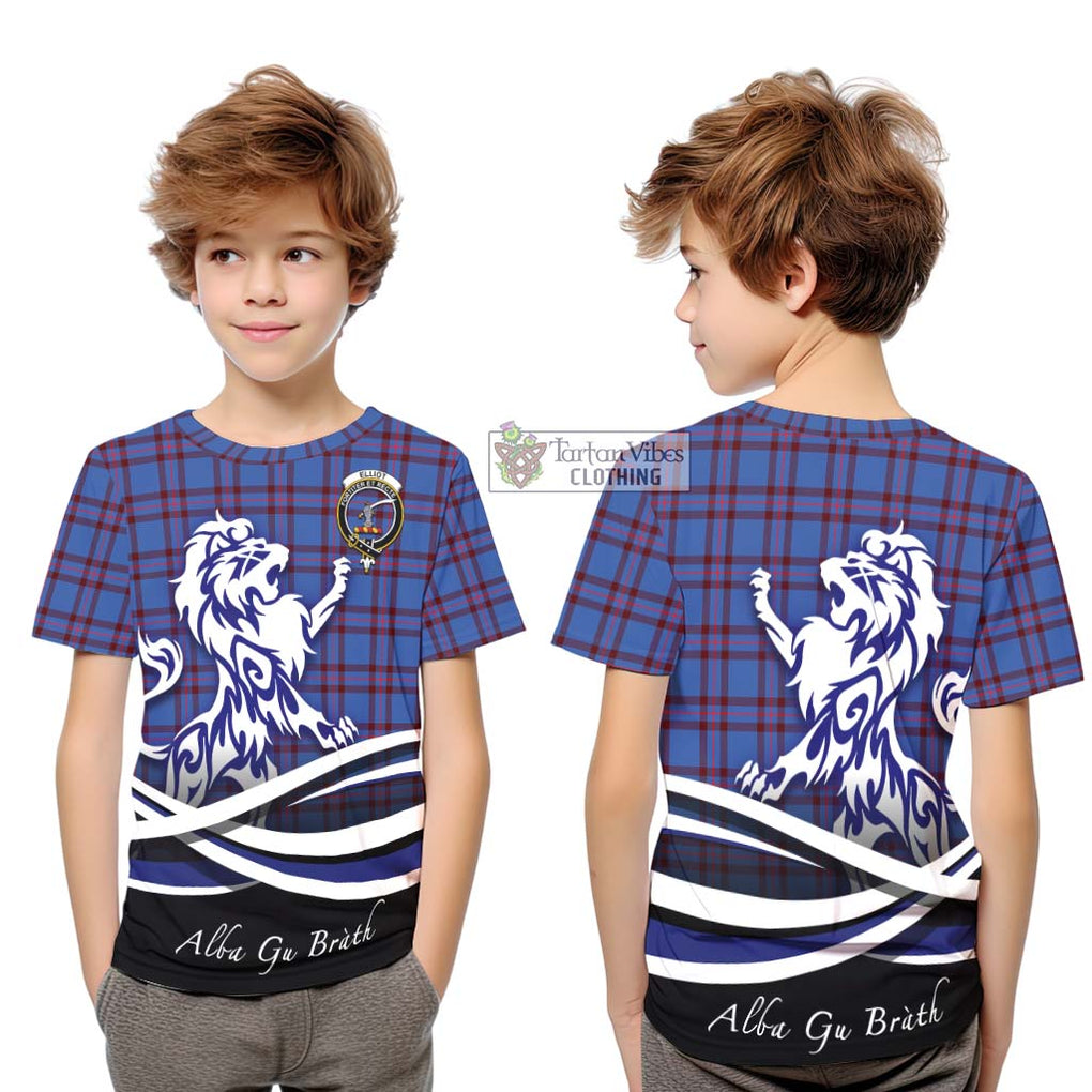 Elliot Modern Tartan Kid T-Shirt with Alba Gu Brath Regal Lion Emblem Youth XL Size14 - Tartanvibesclothing Shop