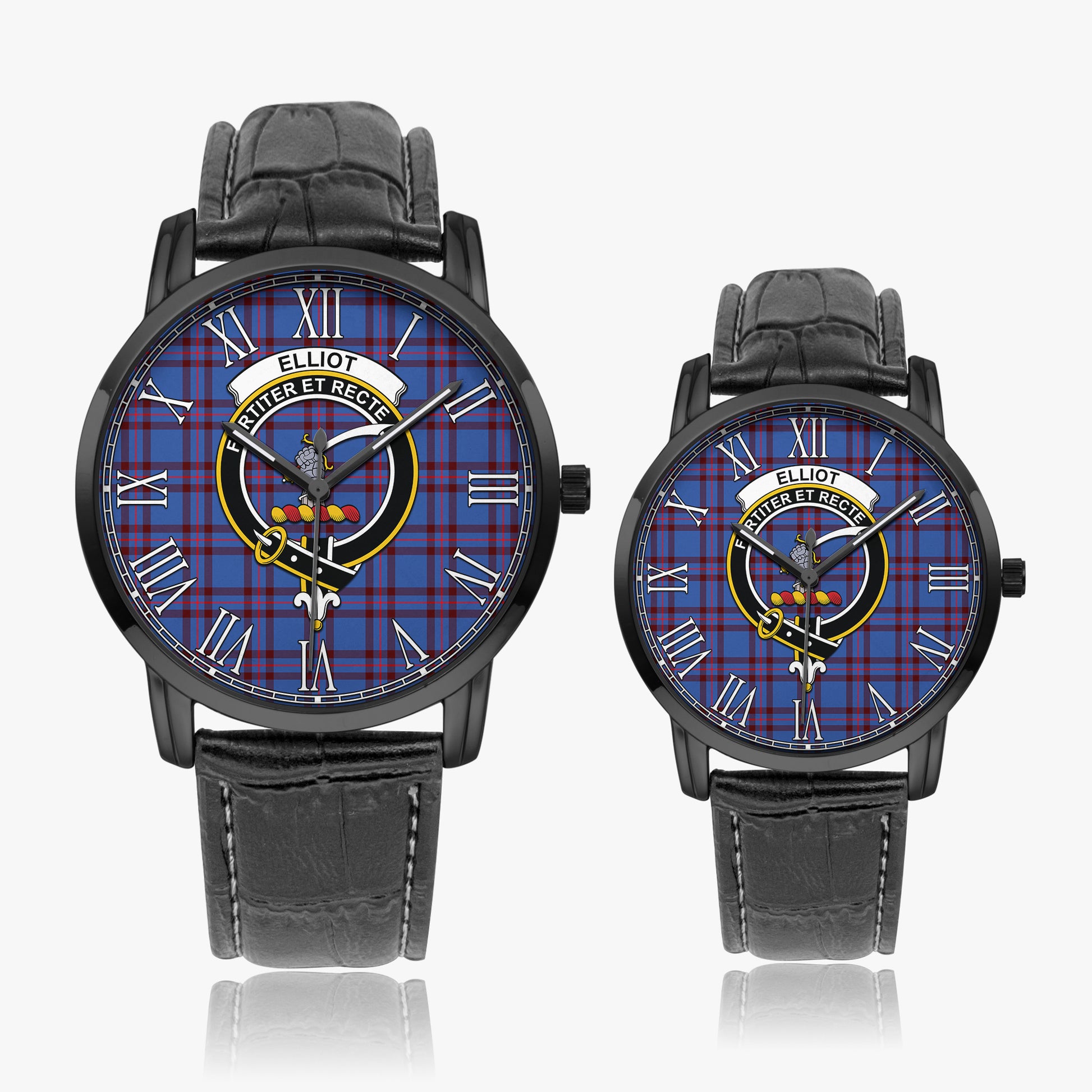 Elliot Modern Tartan Family Crest Leather Strap Quartz Watch - Tartanvibesclothing