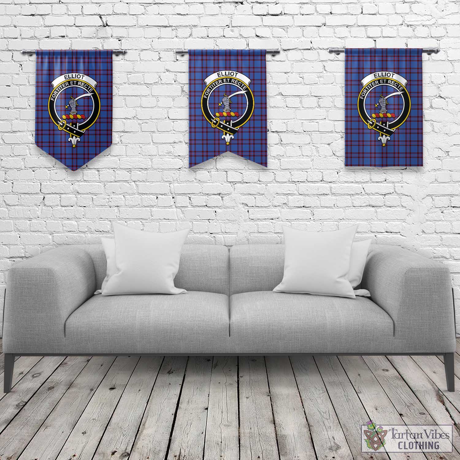 Tartan Vibes Clothing Elliot Modern Tartan Gonfalon, Tartan Banner with Family Crest